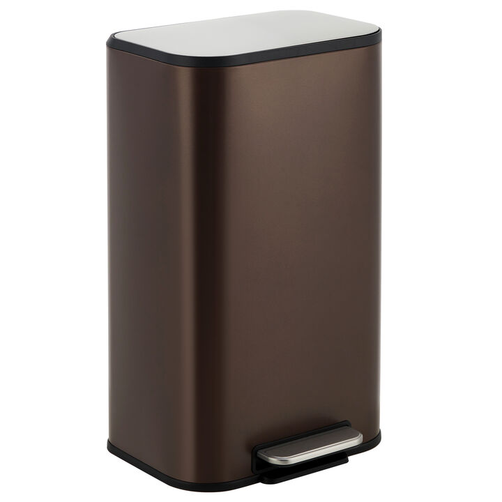 Modern Stainless Steel Trash Can, Soft Close Lid, Step Pedal, Removable Inner Bucket, Rectangular Durable Design