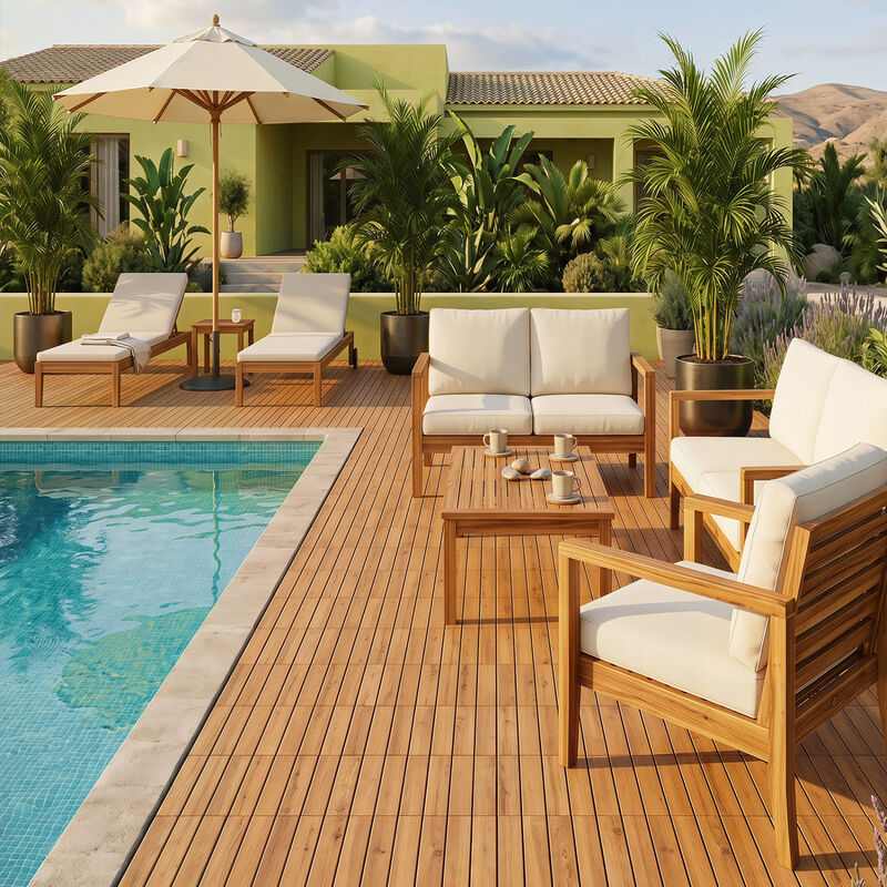 54 Piece Interlocking Wood Deck Tiles for Outdoor Patio Balcony and Garden-Natural image number 4