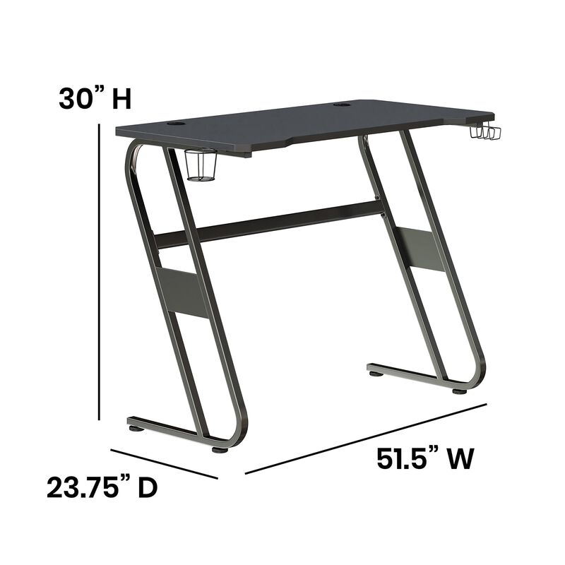 Flash Furniture Fisher Gaming Desk - Black Ergonomic Computer Desk - 51.5" Gamers Table with Cup Holder and Headphone Hook