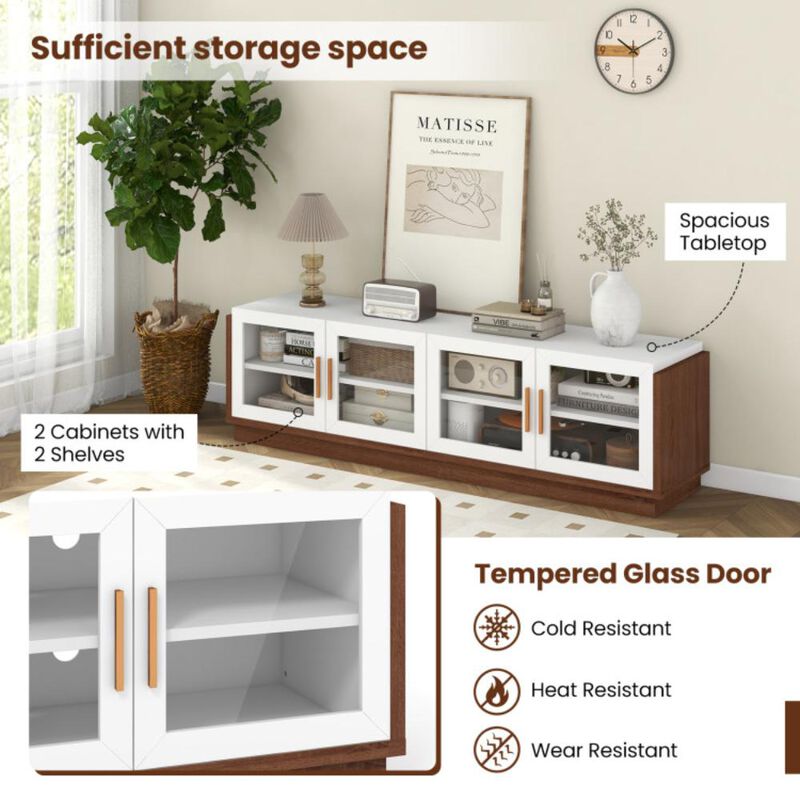 Hivvago Large TV Stand for TVs up to 75 Inch with 4 Tempered Glass Doors for Living Room