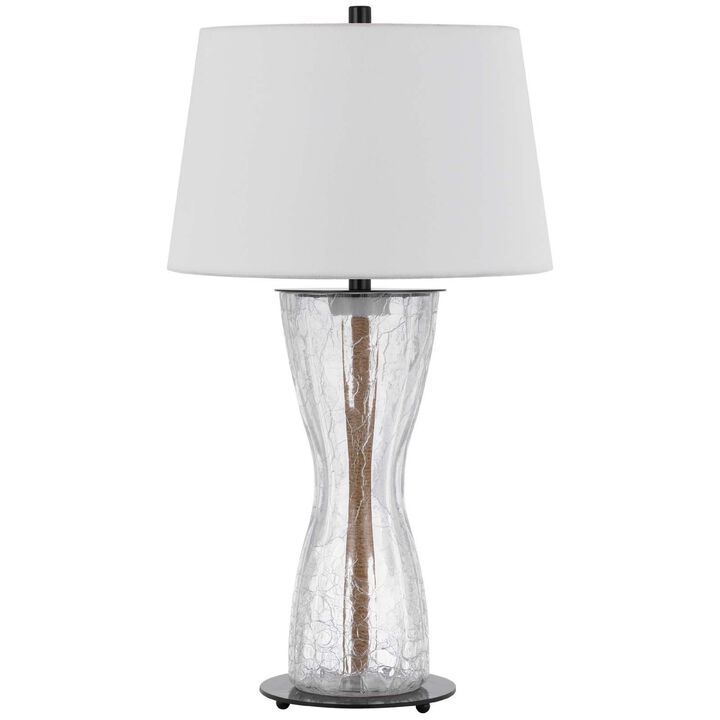 Table Lamp with LED Light, White Shade, 31 Inch Hourglass Glass Base
