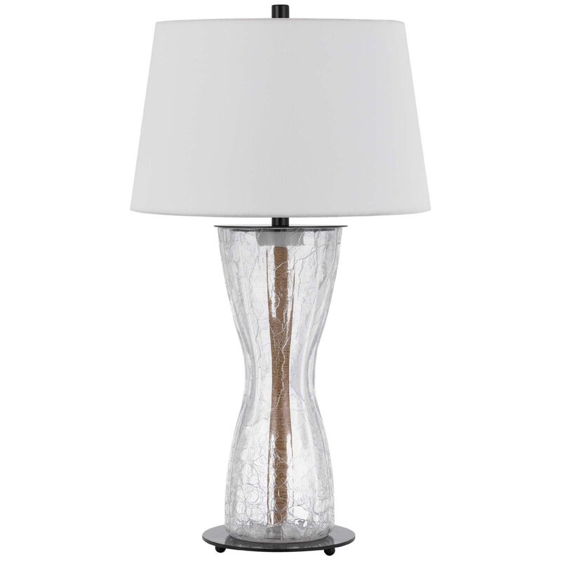 Table Lamp with LED Light, White Shade, 31 Inch Hourglass Glass Base image number 0