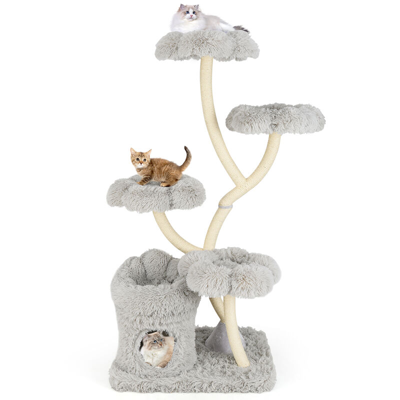 Freestanding Cat Tower with Flower Platforms and Sisal Scratching Posts