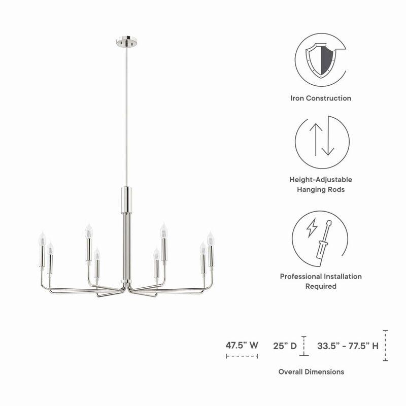 Modway Rekindle 8-Light Chandelier in Polished Nickel, Silver, 25 x 47.5 x 77.5 image number 7