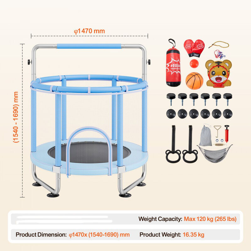 Mini Toddler Trampoline with Safety Net and Basketball Game, Birthday Gift for Children image number 2