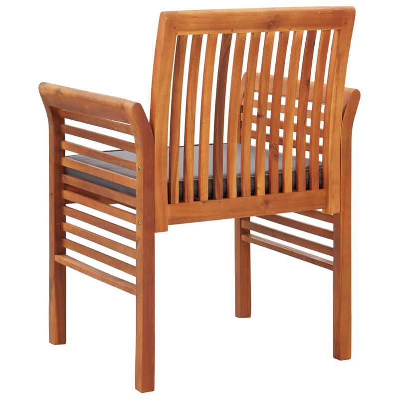Outdoor Dining Chair Set of 4, Slatted Brown Acacia Wood, Gray Fabric - Benzara image number 2