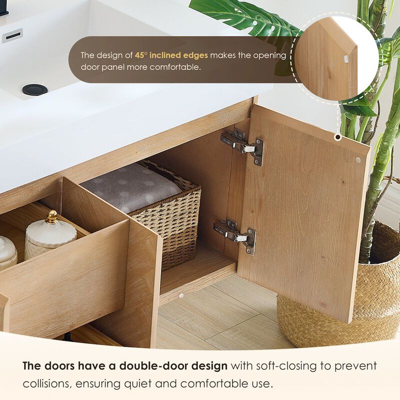 Altair-11 Double Bathroom Vanity in Light Brown White Artificial Drop-in Sink