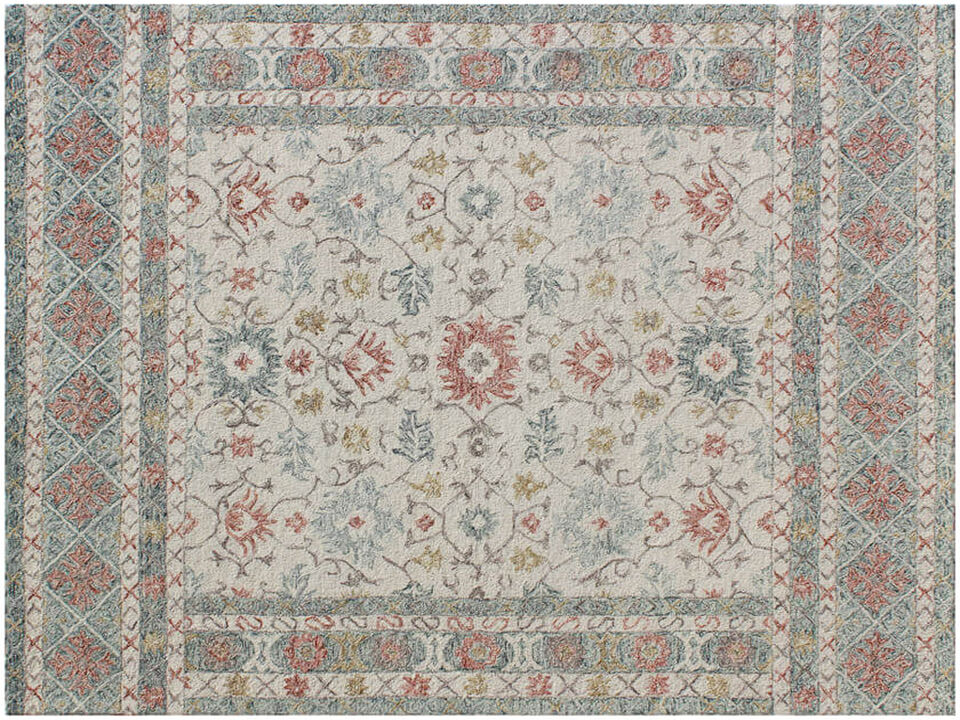 HomeRoots 5' X 8' Ivory and Blue Wool Oriental Hand Tufted Non Skid Area Rug