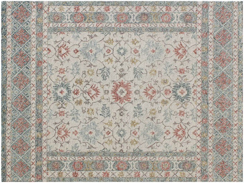 HomeRoots 5' X 8' Ivory and Blue Wool Oriental Hand Tufted Non Skid Area Rug image number 0
