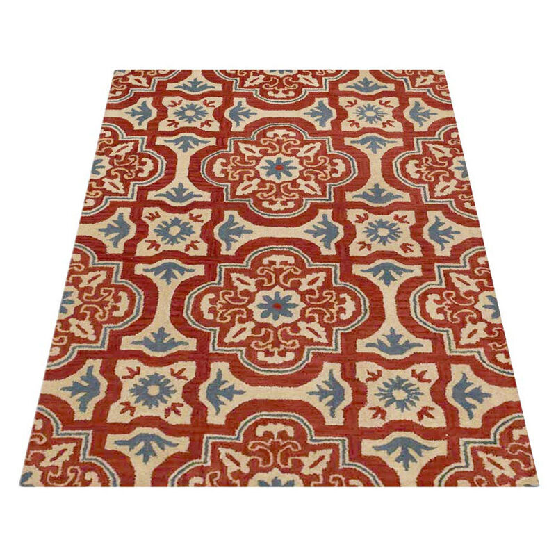 RUGSOTIC CARPETS HAND TUFTED WOOL ECO-FRIENDLY AREA RUGS  - Rectangle Shape, Red & Beige, Floral Modern Design, High Pile Thick Handmade Area Rugs for Living Room, Bed Room (K00230) image number 2