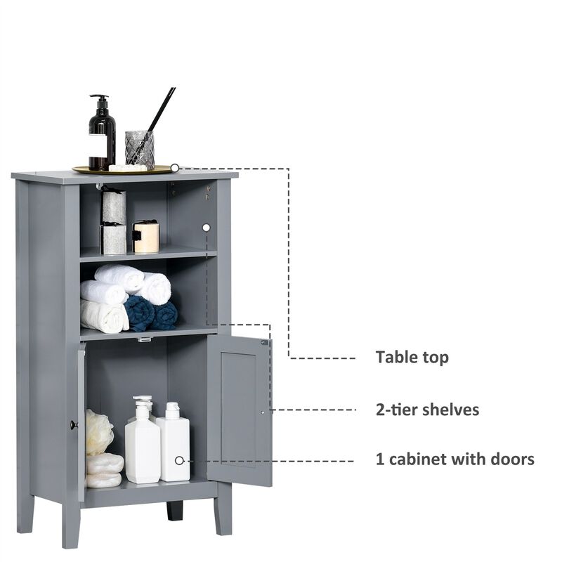 Hivvago Gray 2 Tier Shelf Hidden Storage Bathroom Floor Cabinet