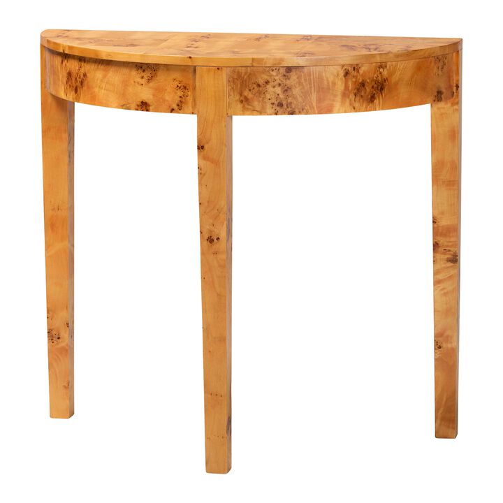 bali & pari Jihan Modern and Contemporary Natural Real Burl Wood Half Moon Console Table