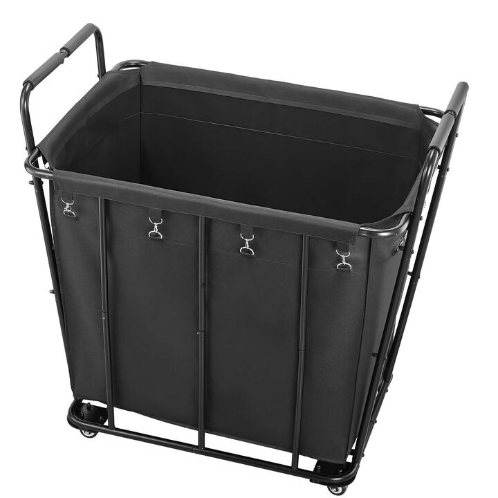 Rolling Utility Shopping Cart with Waterproof Liner, Heavy Duty Basket for Laundry & Storage-Black