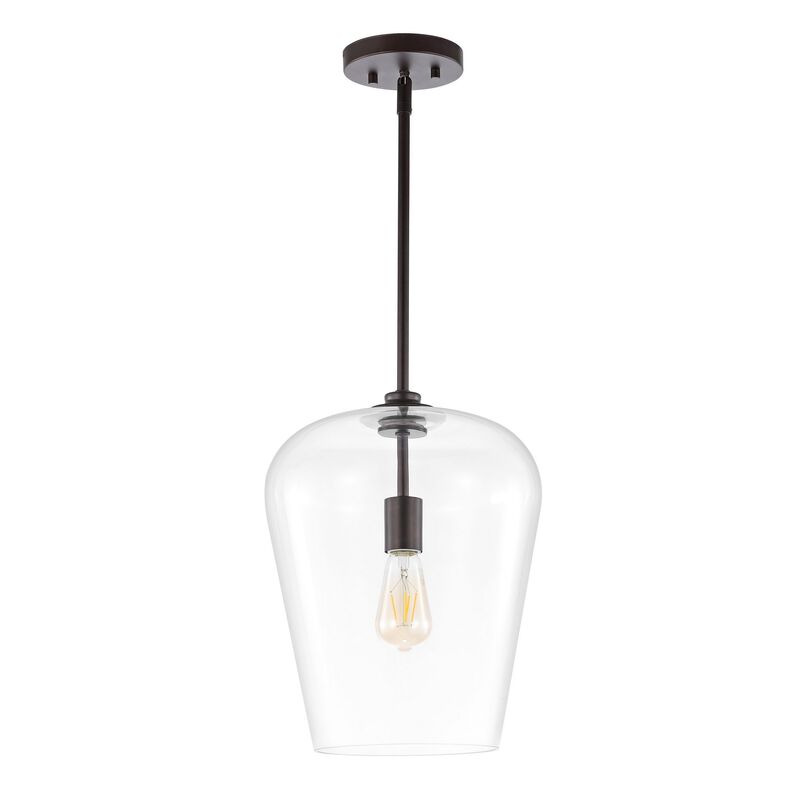 Hayes 1-Light Industrial Farmhouse Iron/Glass LED Pendant