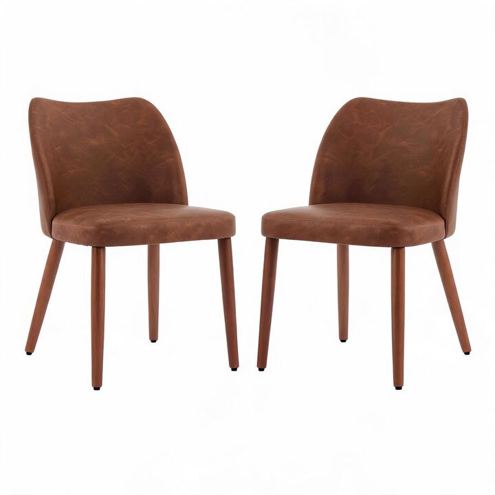 2 Pack Modern Wingback Dining Chairs, Linen Fabric Thick Cushion High Back Chairs with Rubberwood Legs for Home Dining Use