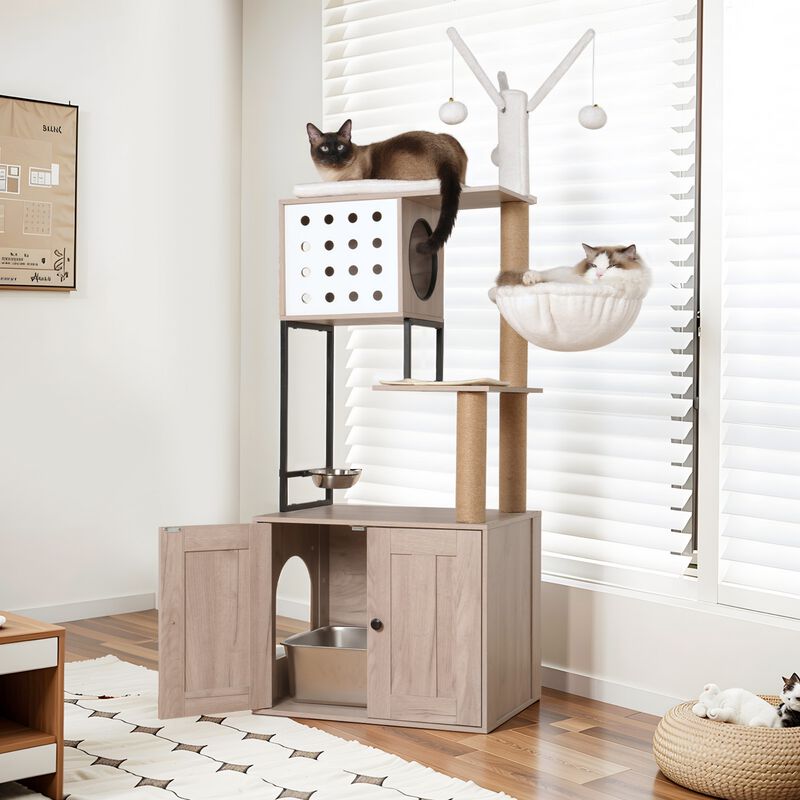 Cat Tree with Litter Box Enclosure-Modern Cat Condo image number 2