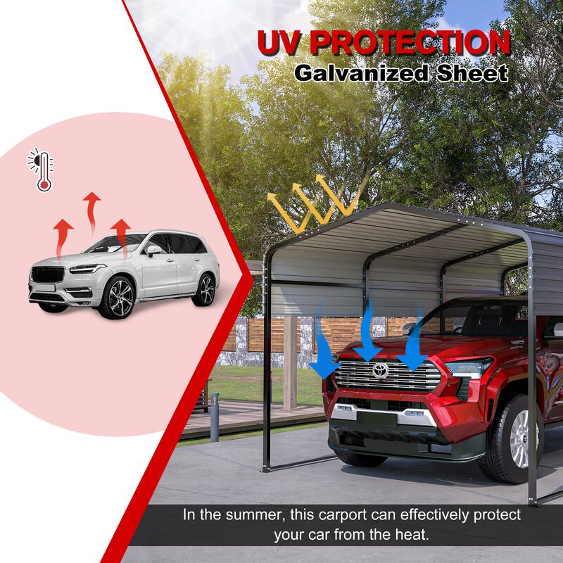 Mondawe 10x15FT Heavy-Duty Metal Carport – UV & Weatherproof Galvanized Car Shelter
