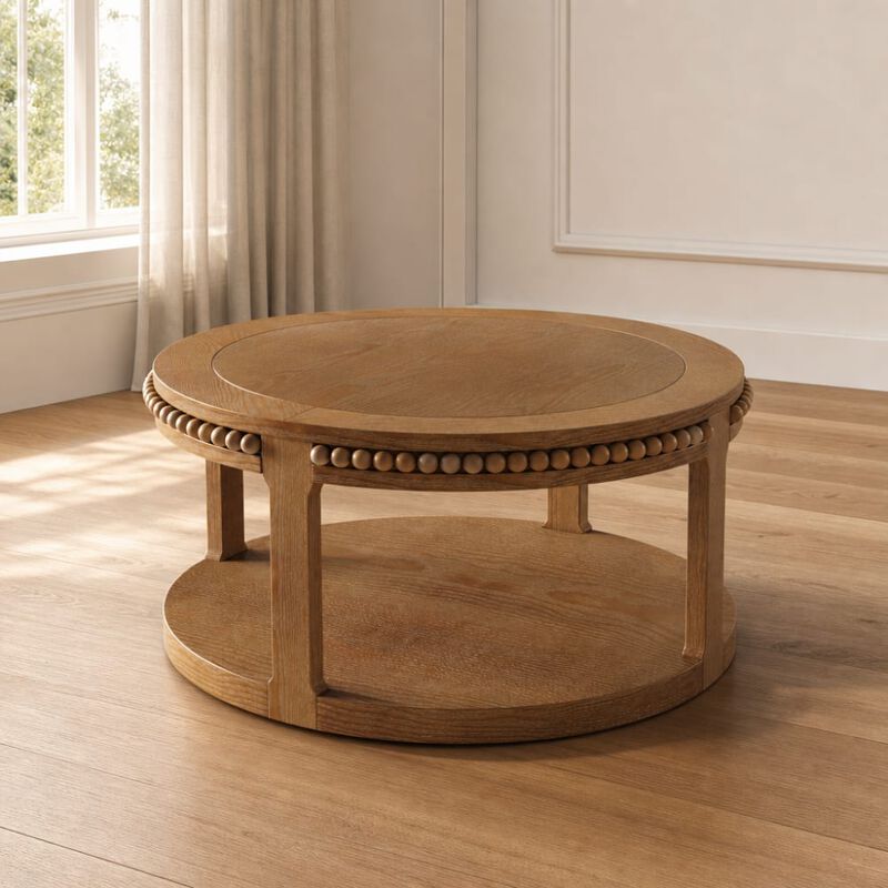 GOODSILO 31.5 Inch Two-Tier Round Solid Wood Coffee Table and Sofa Table Sturdy Thickened Top Heavy-Duty Circle Accent Table for Living Room Lounge and Sofa Areas image number 2