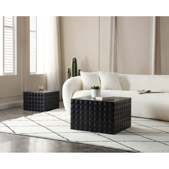 Matte Black Square Nesting Table Set of 2, MDF Coffee Table set for Living Room/Bedroom