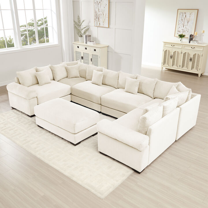 Cruben Oversized Cloud U‑Shape Multi‑Unit Modular Corduroy Sectional Sofa