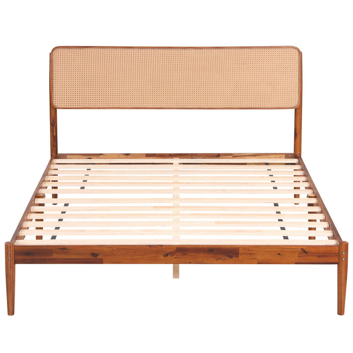 Rattan Style Wooden Bed Frame with Slatted Support System