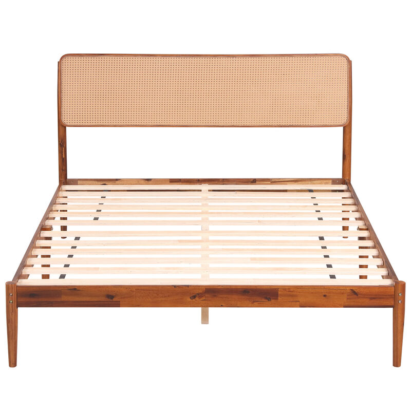 Rattan Style Wooden Bed Frame with Slatted Support System image number 0