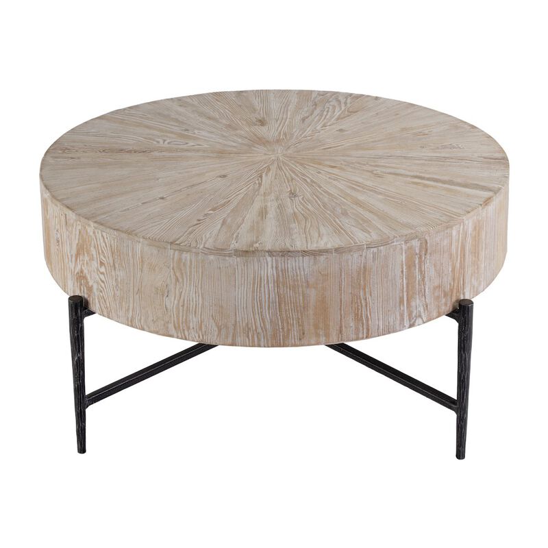 Butler Specialty Akemi 38.5 in. W Round Wood and Iron Coffee Table, Light Brown