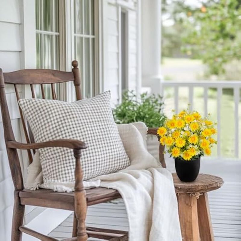 Yellow Artificial Daisy Flowers Garden Porch Decor Pot 12 Inch image number 3