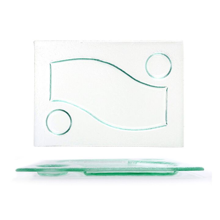 Glass Dinnerware 12.25" x 8.75" Rectangular Clear Glass Sectional Plate