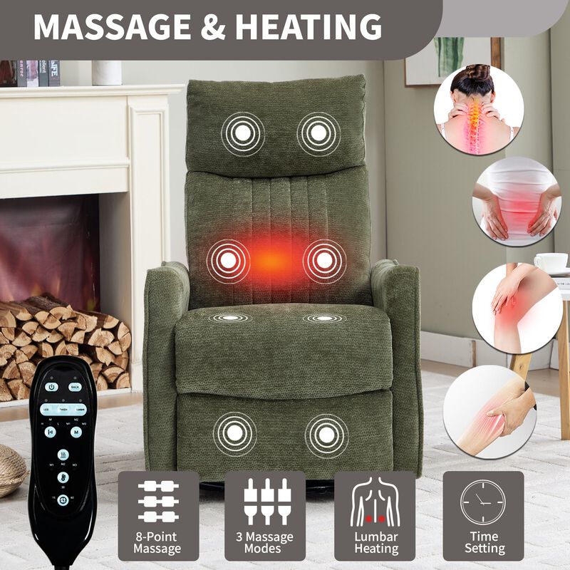 Chenille Manual Recliner Chair with Heat and Massage, Living Room Rocker and Swivel Chair image number 4