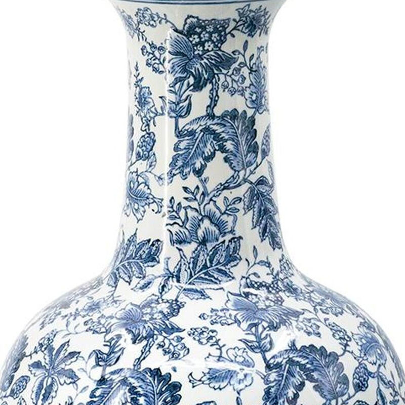 HomeRoots 24" Blue And White Floral Curved Porcelain Table Vase image number 4