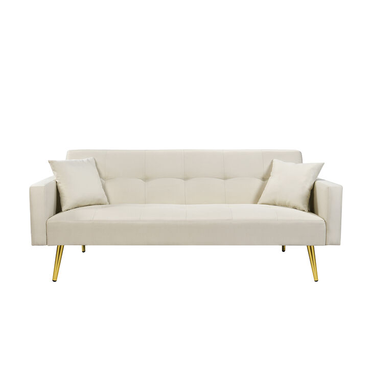 OFF WHITE Convertible Fabric Folding Futon Sofa Bed, Sleeper Sofa Couch for Compact Living Space.
