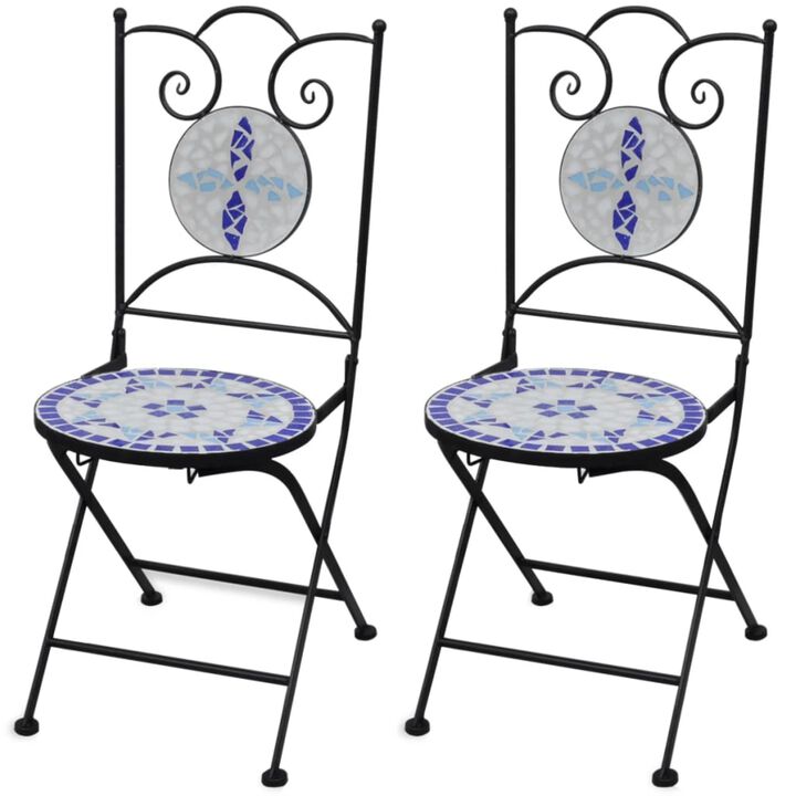 vidaXL Folding Bistro Chairs 2 pcs Ceramic Blue and White