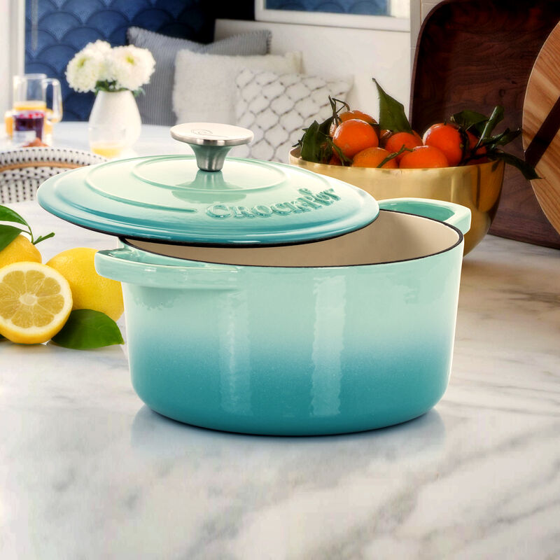 Crock-Pot Artisan 2 Piece 3 Quarts Enameled Cast Iron Dutch Oven in Aqua Blue