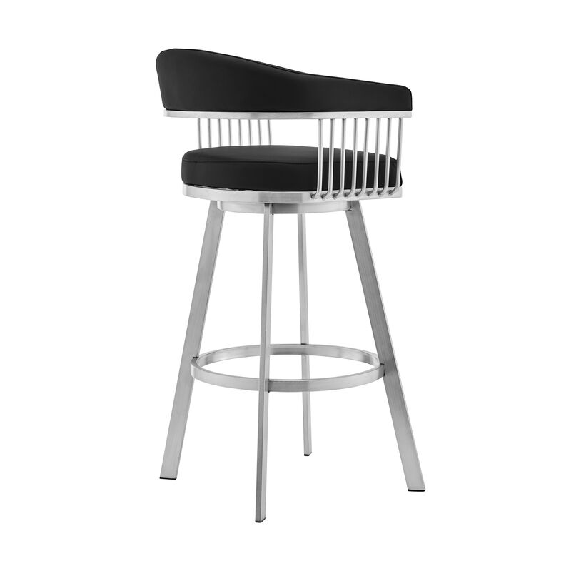 Chelsea Faux Leather and Brushed Stainless Steel Swivel Bar Stool