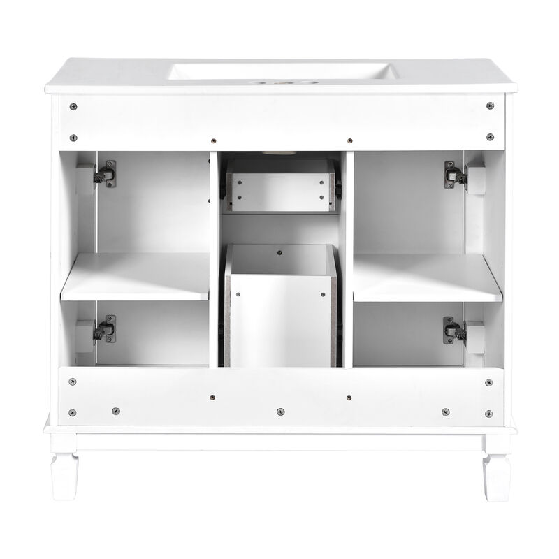 36'' Modern Bathroom Storage Cabinet with Top Sink, White