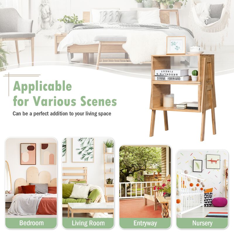 2 Pieces Wicker Nightstand Sofa Table with Storage Shelf