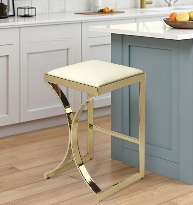 Rustic Faux Leather Upholstered Counter Height Stool with Iron Frame, Backless Design