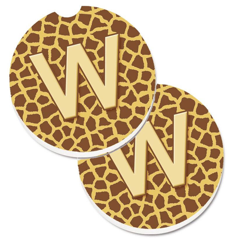 Caroline's Treasures Monogram Initial Wgiraffe Set of 2 Cup Holder Car Coasters CJ1025-WCARC, 2.56, Multicolor
