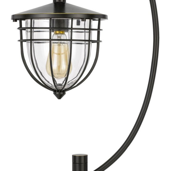 30 Inch Metal Downbridge Lantern Table Lamp, Bronze Black-Benzara