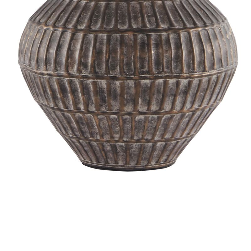Metal Table Lamp with Bellied Embossed Vertical Lines Base, Antique Bronze-Benzara image number 4