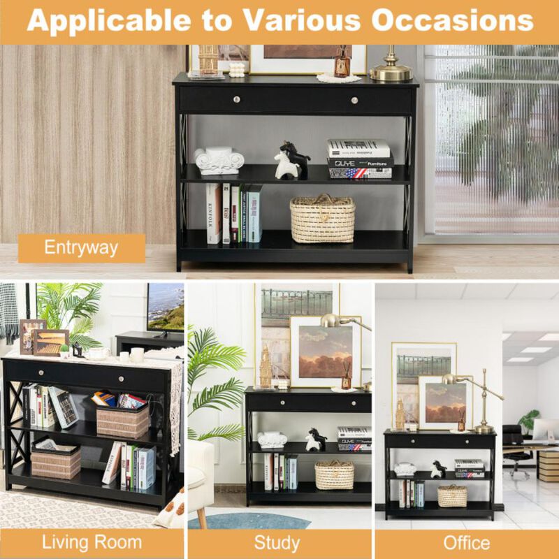 Hivvago Console Table 3-Tier with Drawer and Storage Shelves