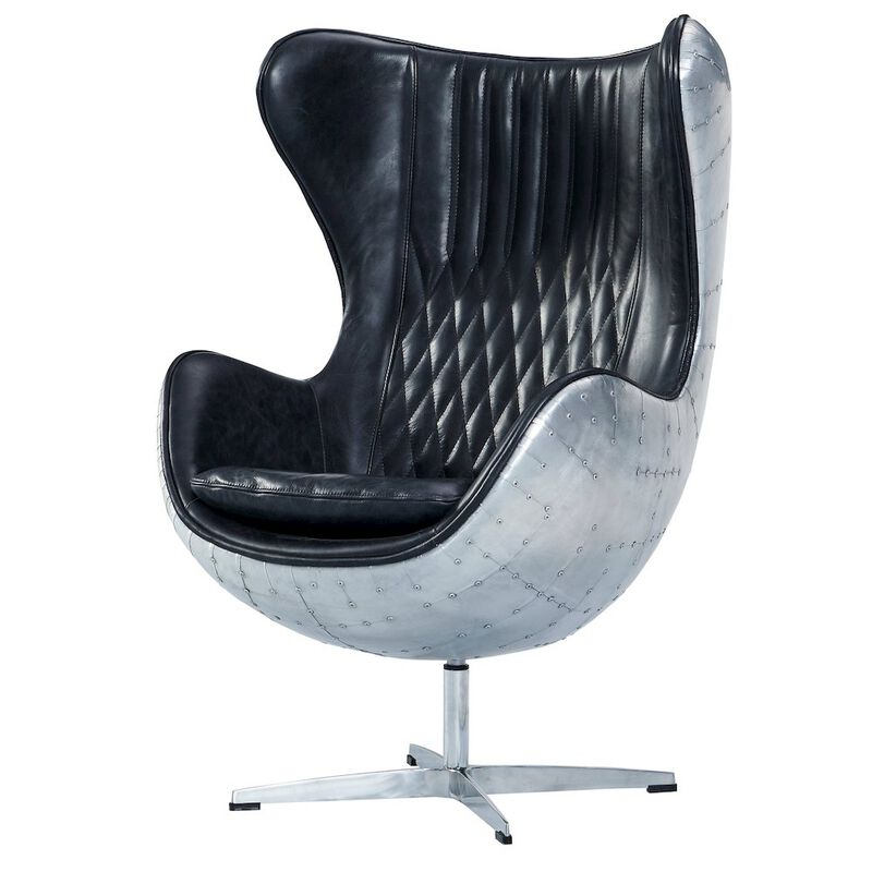 Crafters and Weavers Cruz Modern Egg Chair - Slate Leather and Metal Spitfire Shell