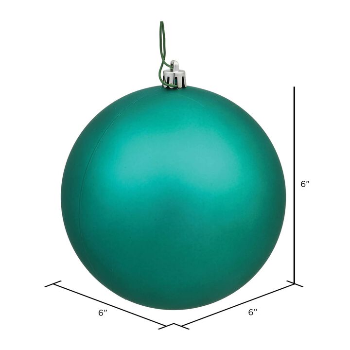 Vickerman N591542DMV Matte Ball Ornaments with Shatterproof UV Resistant, Pre-drilled Cap Secured & Green Floral Wire in 4 per Bag, 6", Teal