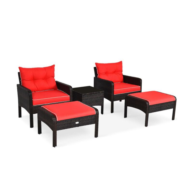 Hivvago 5 Pieces Patio Rattan Sofa Ottoman Furniture Set with Cushions