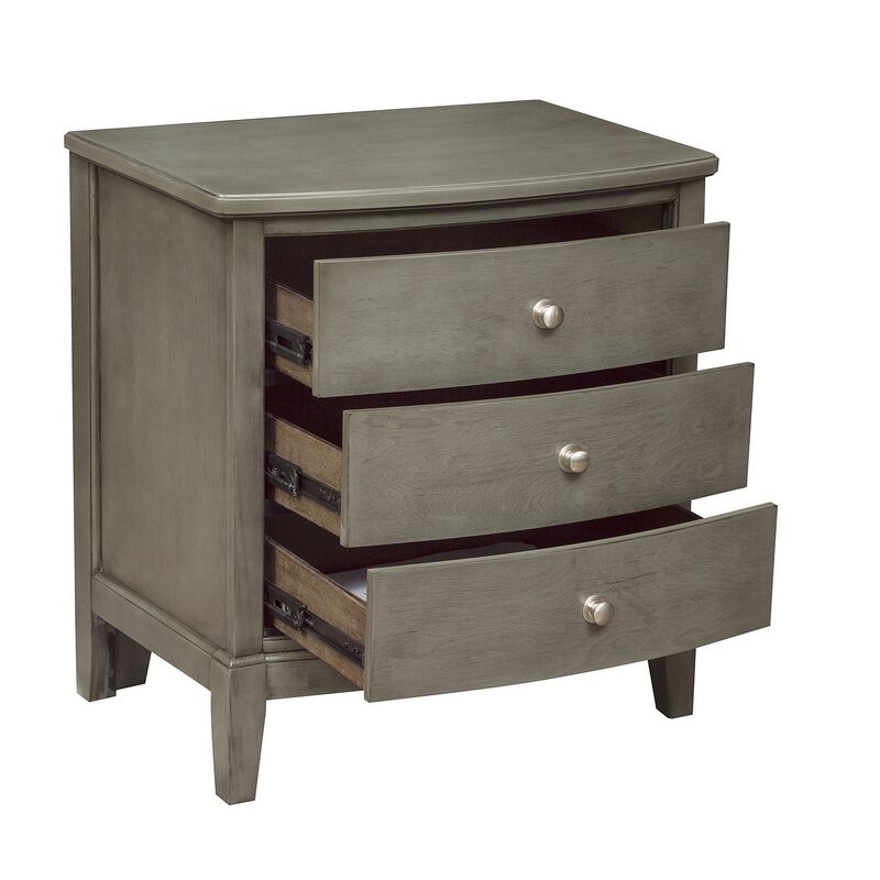 Wooden Nightstand with 3 Spacious Drawers and Knobs, Gray - Benzara