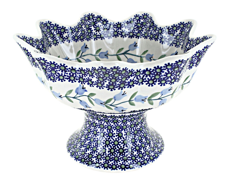 Blue Rose Polish Pottery Blue Violet Pedestal Fruit Bowl