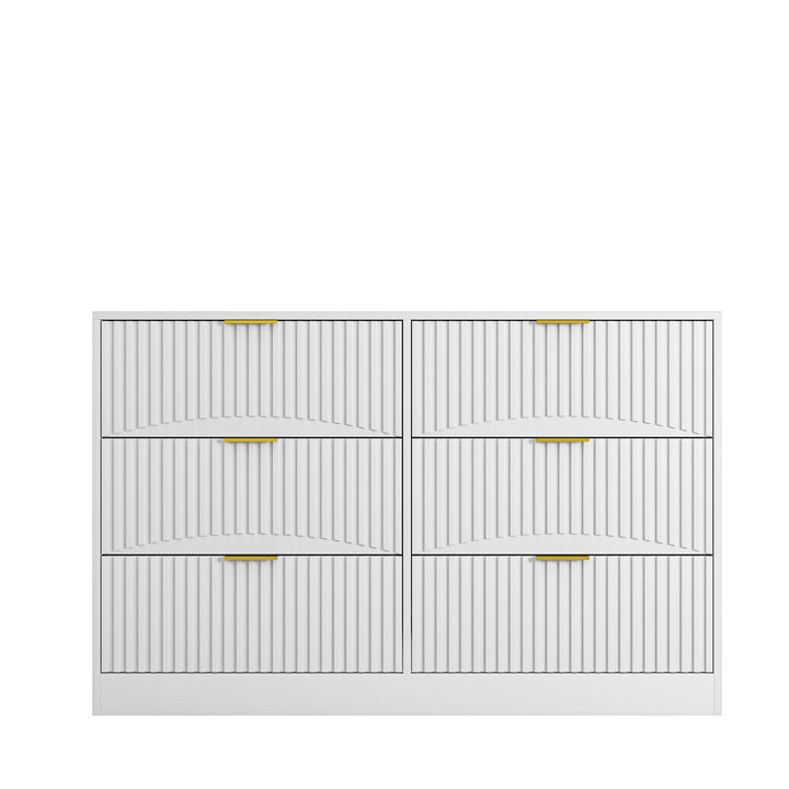 6 Drawer Dresser, Modern Chest of Drawers with Wave Pattern Drawer Fronts, Storage Cabinet for Bedroom, Living Room, Entryway