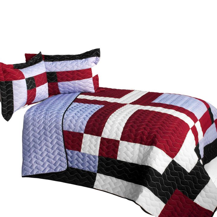 3 Piece Queen Patchwork Quilt Set Vermicelli Quilted Cozy Decorative Bedspread Set