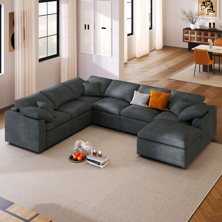 Merax Extra Large 7-Seater Modular Sectional Sofa with L-Shape Design
